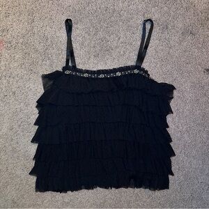 Ruffle Black Tank w/Bead Detailing on Trim